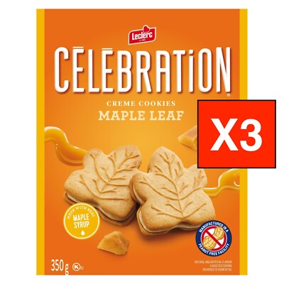 3x Boxes Leclerc Celebration Maple Leaf Creme Cookies 350g Each - Canada - FRESH