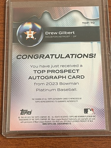 2023 Bowman Platinum #TOP-70 Drew Gilbert Top Prospects Autographs - Picture 2 of 2