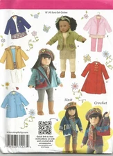 3551 Simplicity Sewing Pattern UNCUT 18" Doll Clothes Coats Jackets Leggings