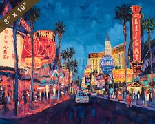 Las Vegas with neon signs oil painting 8x10 Print