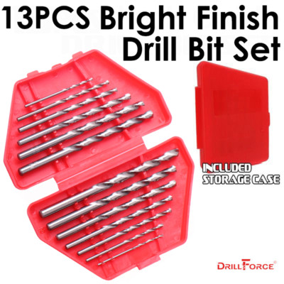 Drillforce Drill Bit Set 13 Pieces Bright Finish HSS Drill Bits Tools 1/16''-1/4''
