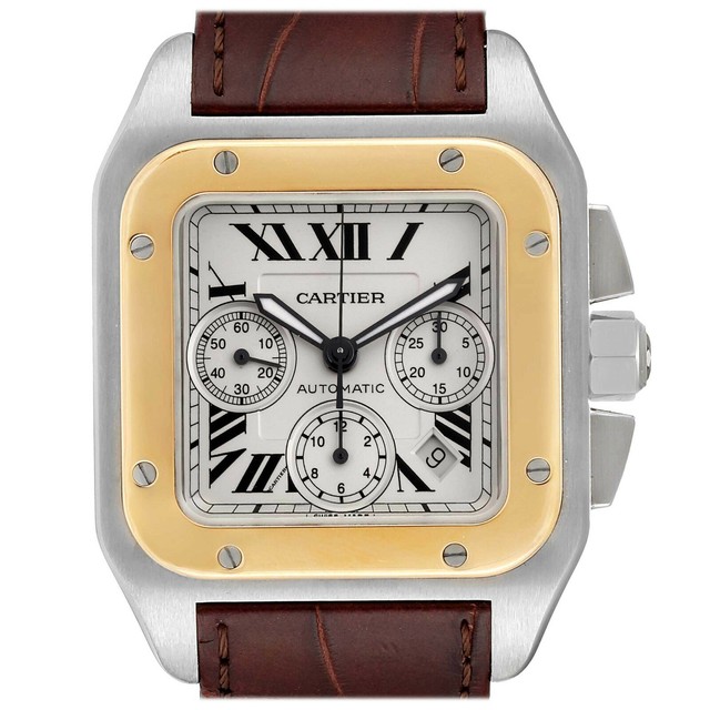 Cartier Santos Silver Men's Brown Strap 