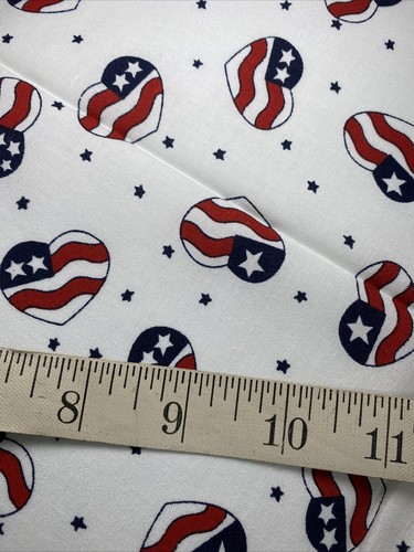18”x21”FQ Patriotic Hearts Flags Cotton Fabric Masks Quilt Red Wh Blue USA 0074 - Picture 3 of 3