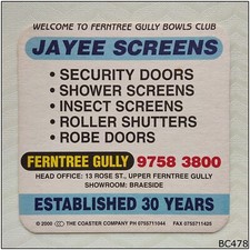 Jayee Screens Upper Ferntree Gully Bowls Club 2000 Coaster (B478)