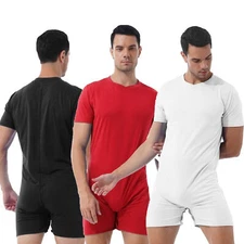 Men's Boxer Shorts Leotard Round Neck Short Sleeve 1Psc Jumpsuit Club Nightwear