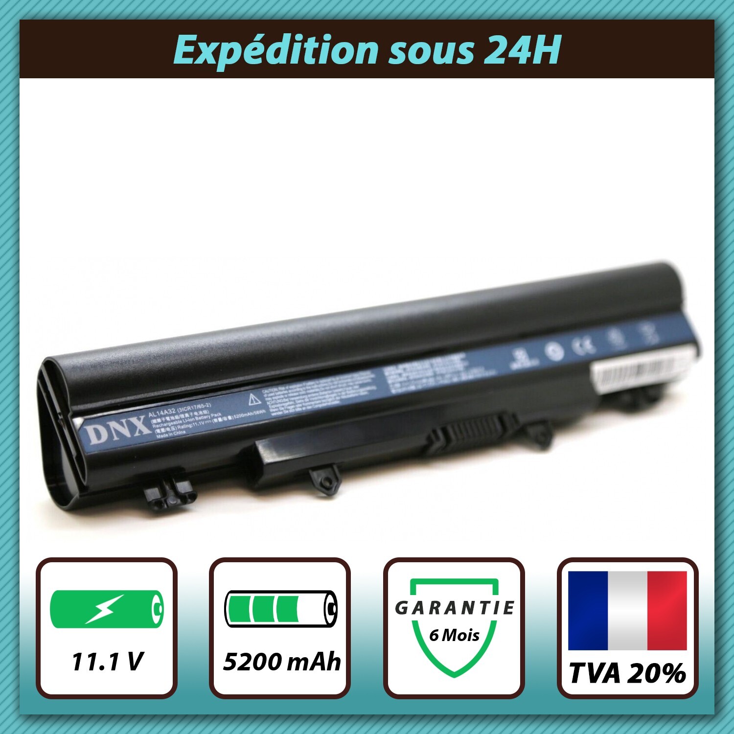 Batterie de rechange pour Acer Extensa 2519 5200mAh noire
