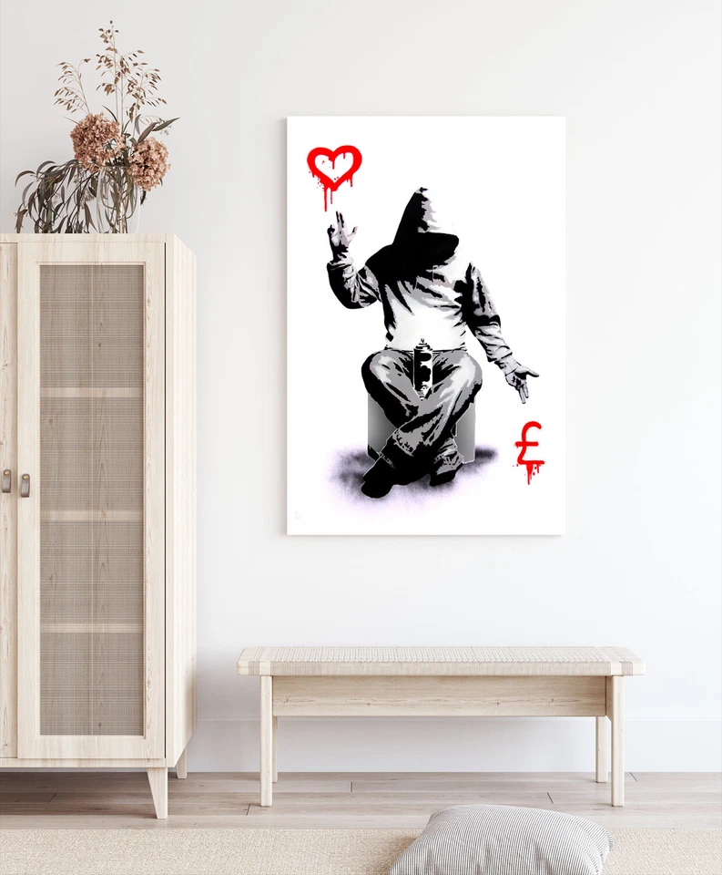 BANKSY LOVE OR MONEY GRAFFITI CANVAS WALL ART PRINT ARTWORK PAINTING DEEP FRAMED - Image 4 of 4