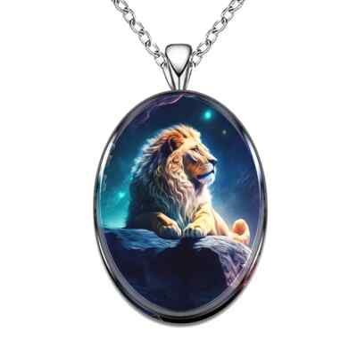 Beautiful King Lion Oval Pendant Necklace Jewelry