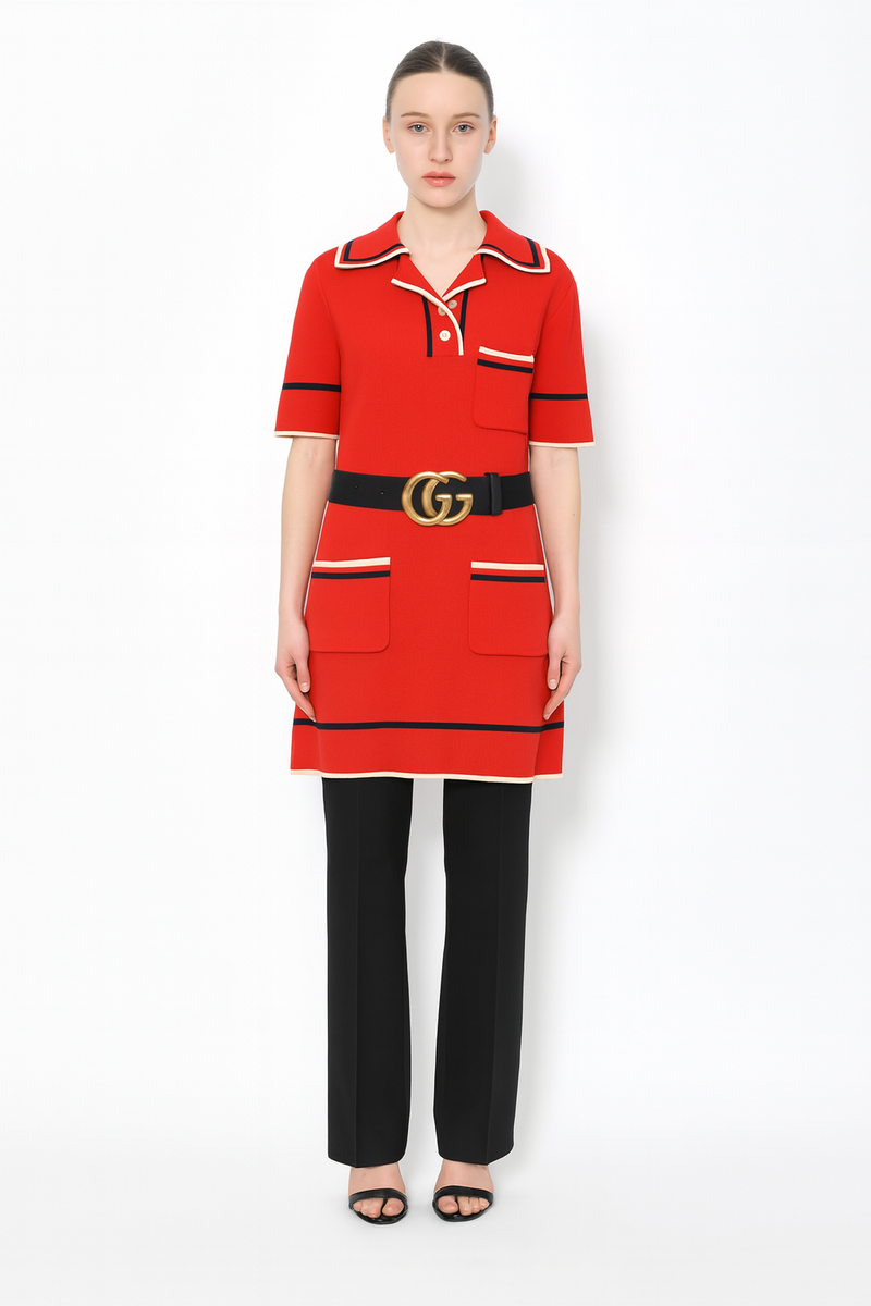 Gucci Dress Cotton knit polo Large red white blue retro style classic authentic Gucci Dress Cotton knit polo Large red white blue retro style classic authentic