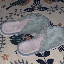 Women  s Blue Faux Fur Slide Slippers Slip-On Open Toe Solid US 7 Pre-Owned
