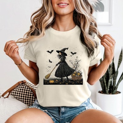 Hexe Halloween Feiertage Damen T-Shirt Besenstiel Kürbis Design