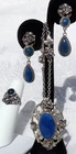 Antique LAPIS LAZULI Sterling Silver ROSES Necklace, Earrings, Ring Set ~Germany