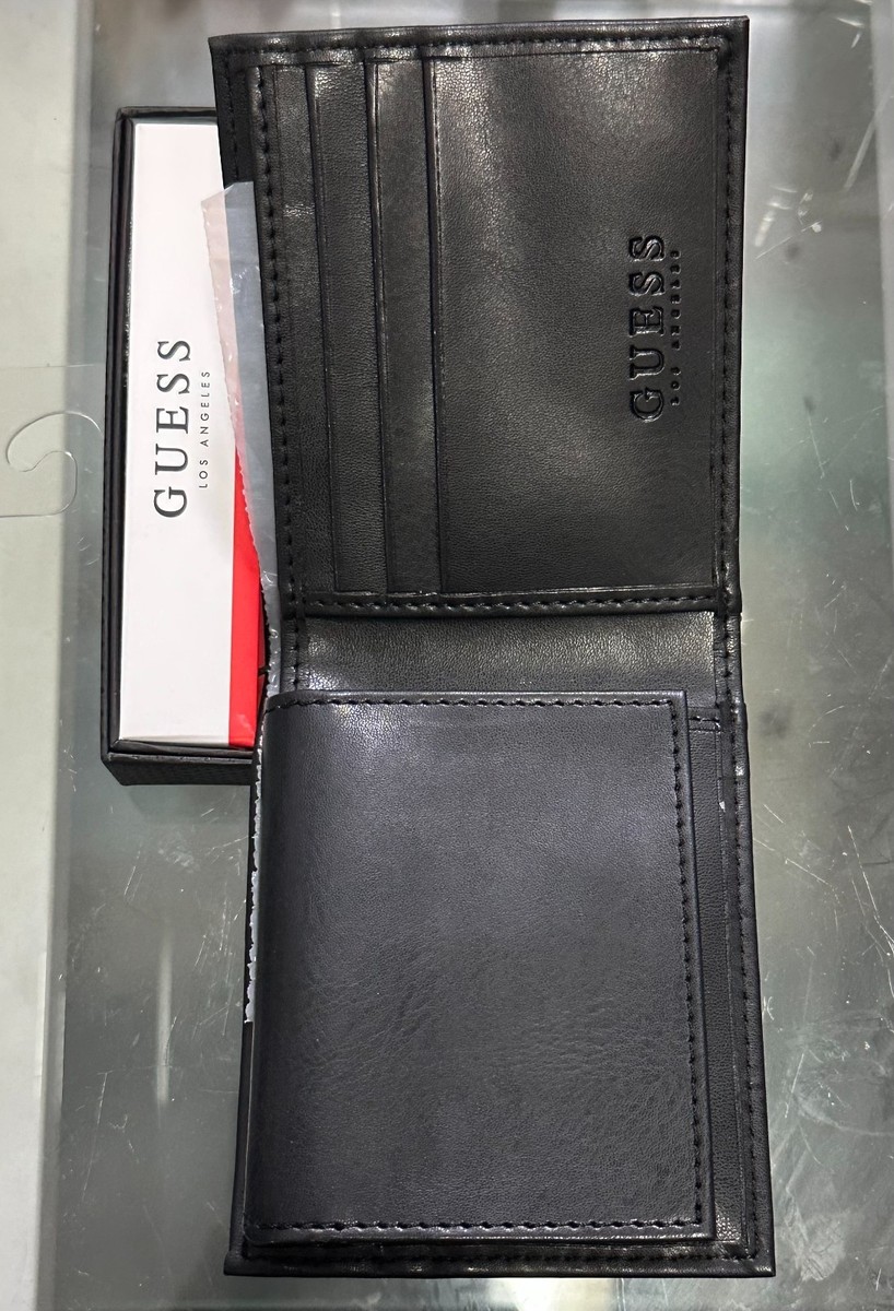 GUESS Los Angeles 220104 Genuine Men BLACK Leather BILLFOLD Wallet