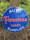 VINTAGE 1962 FIRESTONE TIRES PORCELAIN GAS OIL AUTO CAR TIRE SERVICE SIGN 12"
