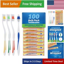100 Pack Medium Soft Toothbrushes Individually Wrapped for Ultimate Hygiene