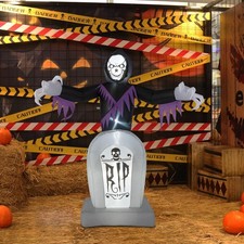 Inflatable Halloween Yard Decoration 6ft LED String Lights Grim Reaper and Grave