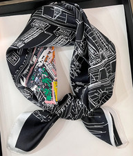 100 Silk Mulberry Scarf Shawl Square Black line Print 53X53cm Bandann wrap new
