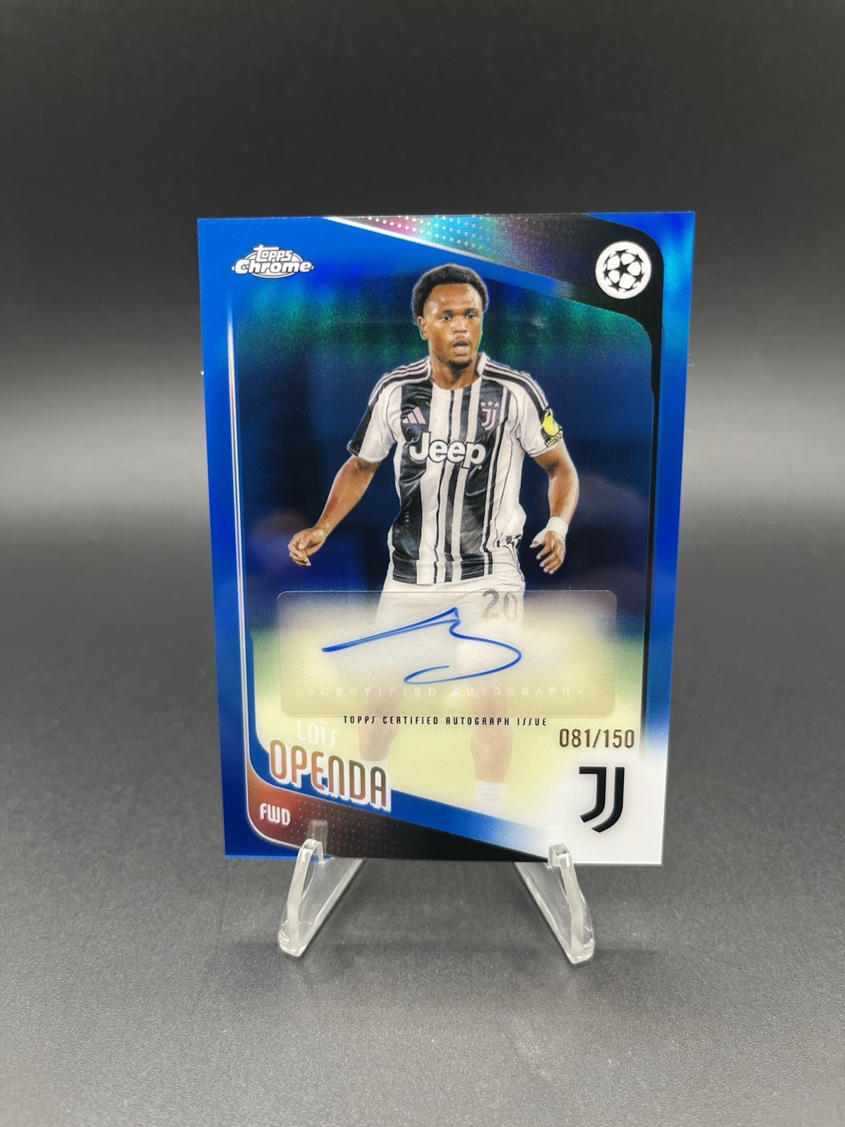 2025-26 Topps Chrome UEFA Lois Openda Auto RC Blue Refractor /150 Juventus #T view 1