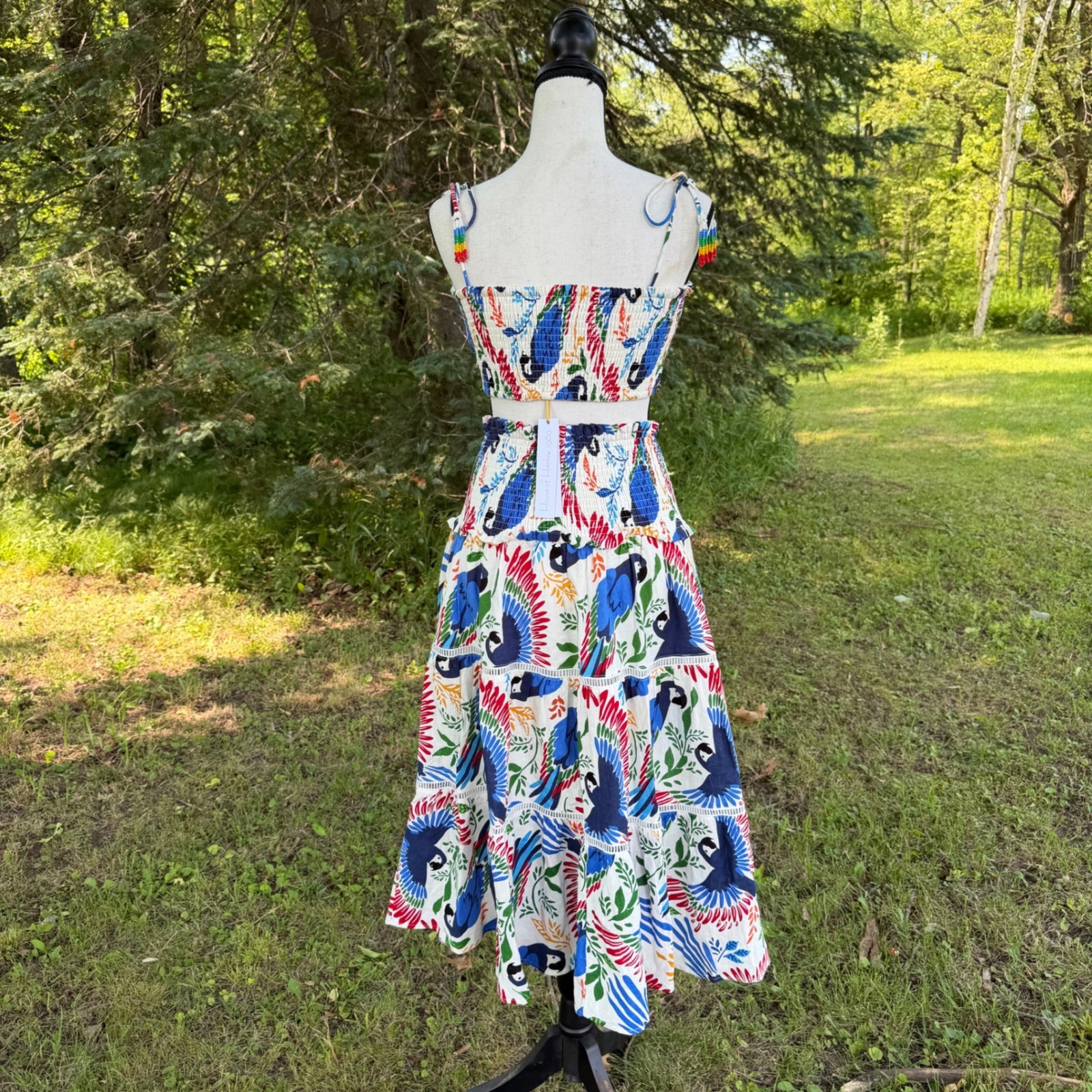 House of Harlow 1960 2 Piece Skirt Set Womens XS Parrot Tropical Linen Blend image 5