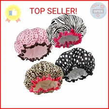 TCOTBE 4 Pieces Shower Cap for Women, Elastic and Reusable, Environmental Protec