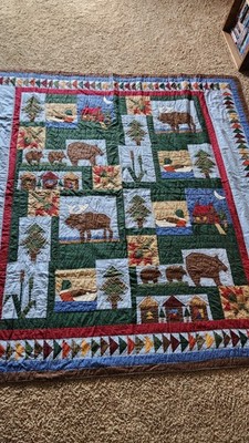 Vintage Handmade Wilderness Quilt Duck Moose Bear Autumn Colors