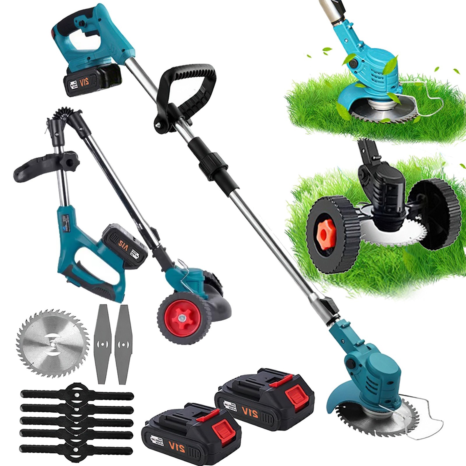 Tondeuse débroussailleuse sans fil 1500W avec 2 batteries pour jardinage 3 en 1