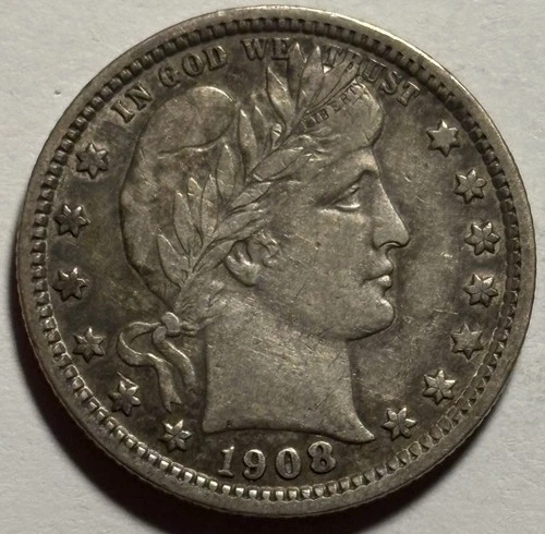 1908-D Barber Quarter — XF Condition 🔥