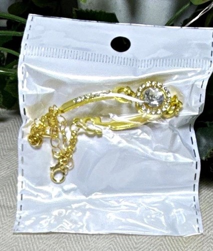 Gold Tone Adjustable Cable Chain Charm Bracelet Clear Centre, Lobster Clasp
