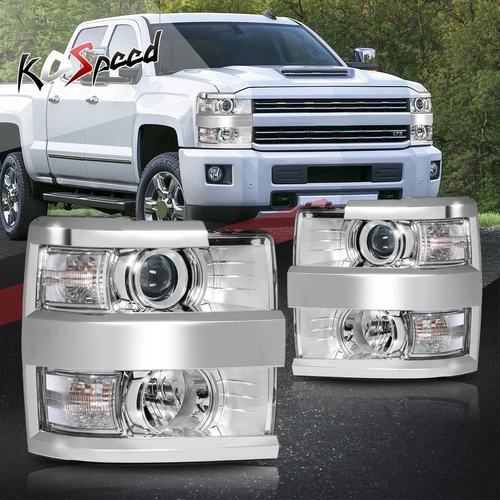 Chrome Housing Clear Corner Projector Headlights for 15-19 Silverado 2500/3500HD