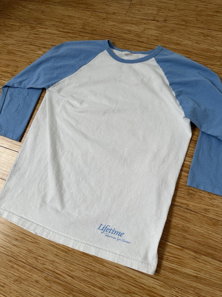 Vintage 80’s 90’s Lifetime Television for Women Raglan T Shirt 3/4 Sleeve Blue