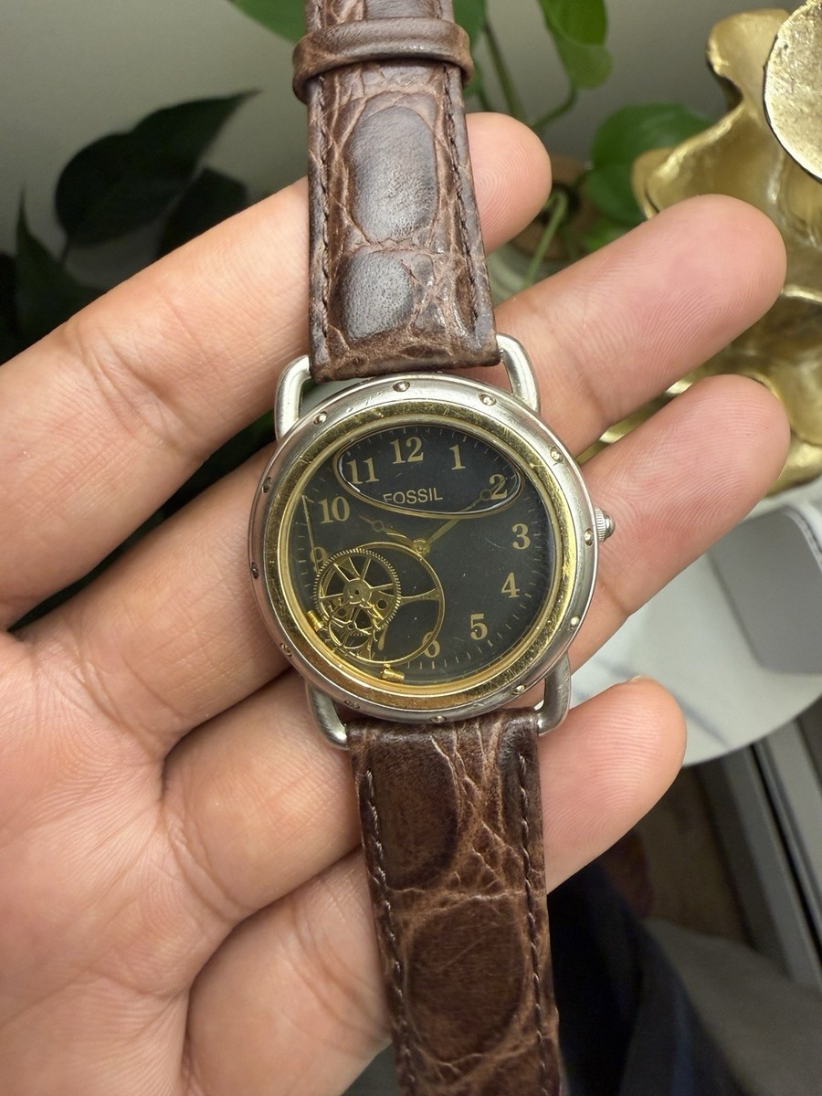 Fossil vintage rare Mood Watch Floating Gears Leather Band unisex 