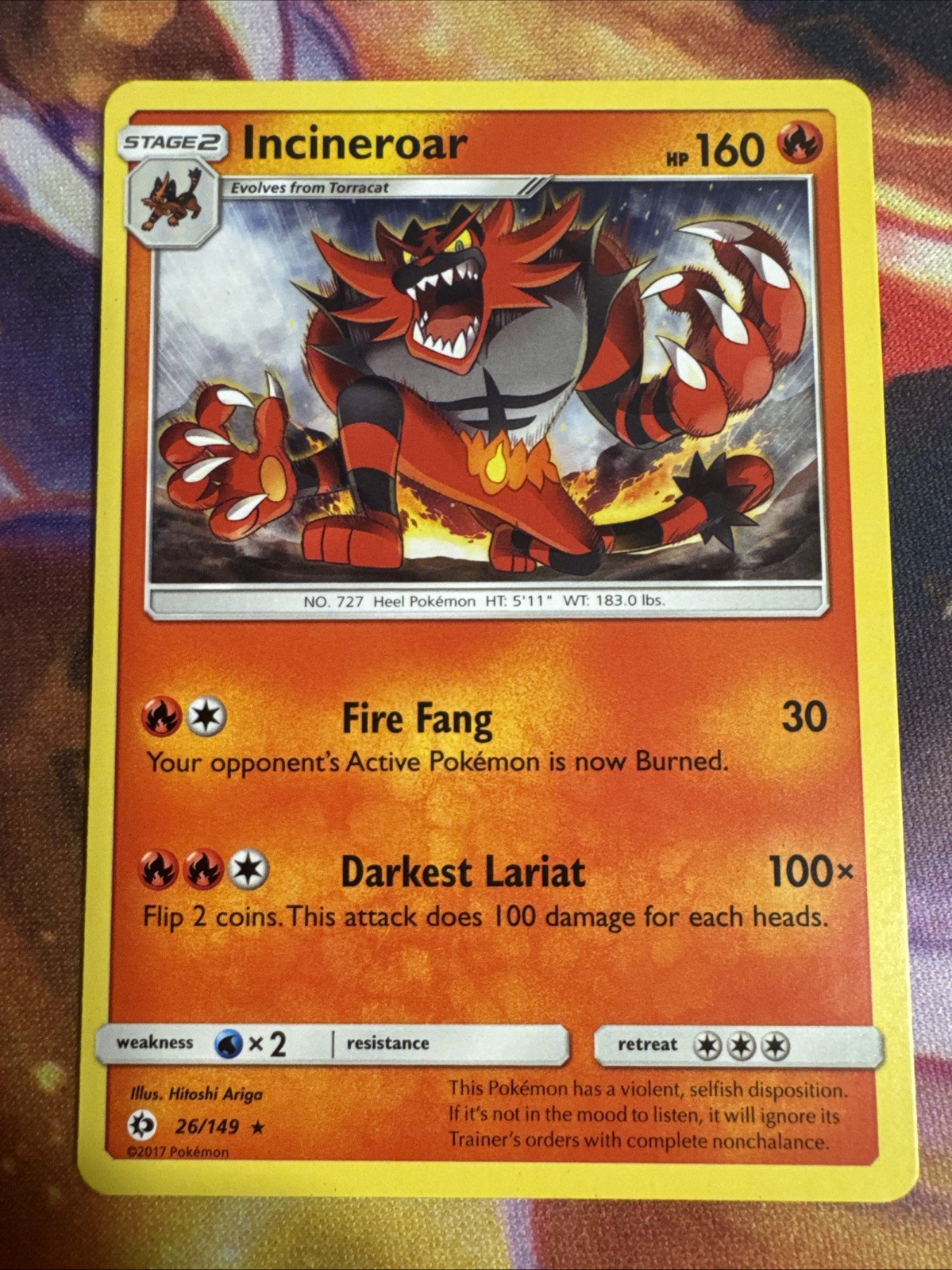 Pokémon TCG - Incineroar - 26/149 - Rare - Sun & Moon (Base Set) [Near Mint]