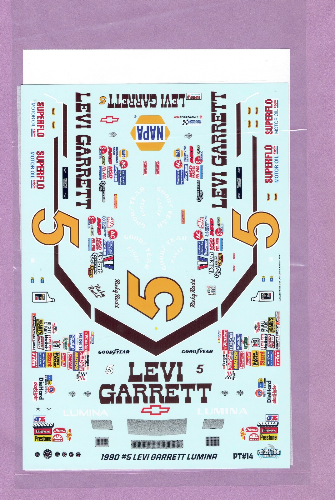 *NEW* PORCH TIME 1/24  1990 #5 RICKY RUDD LEVI GARRETT CHEVY LUMINA NASCAR DECAL