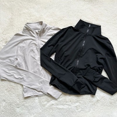 Women's 2Pack Track Jacket Zip-Up Cropped Black & Light Gray Lightweight Stretch