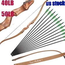 40/50lbs Archery 60'' Recurve Bow Wooden Bow  12pcs Arrows for Target Hunting