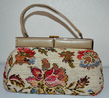 VTG JR Florida Needlepoint Purse Carpet Bag Tapestry Floral Handbag Small Flaws