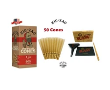 zig zag 1 1/4 size unbleached cone(50PK)+raw 1 1/4 lean size cone loader kit