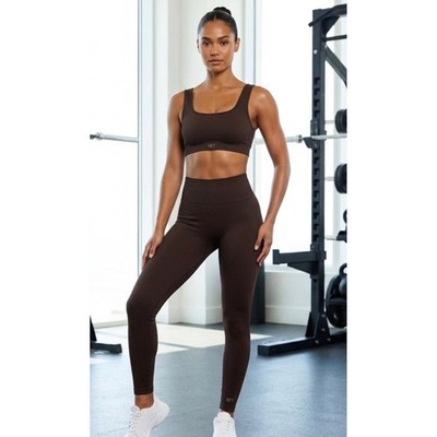 SET Active SculptFlex Ribbed Leggings & Sports Bra Set Dark Brown Espresso Small