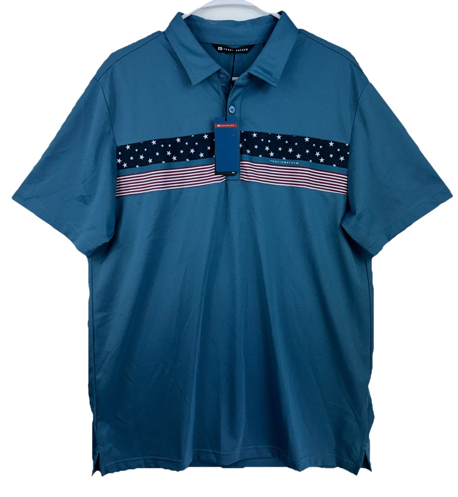 NWT Travis Mathew Good Good Patriot Men’s Large Blue Dry Fit Golf Polo $90