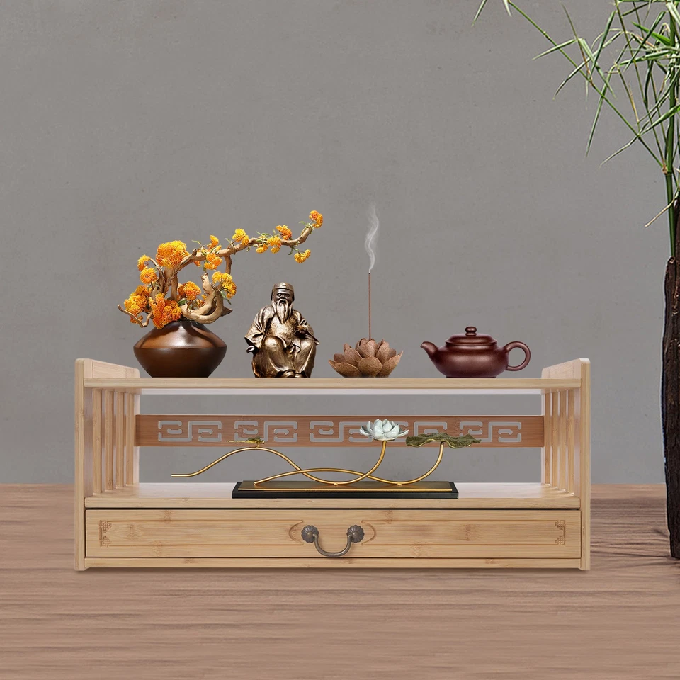 Bamboo Altar Table with Drawer Puja Table for Meditation,Plant,Book 27.2*9.8*11“ - Image 3 of 4