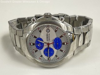 Men's Fossil Blue Silver Tone Stainless Steel Watch 136.9g
