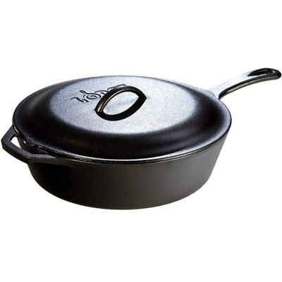 Lodge 5 Qt Pre-Seasoned Cast Iron Deep Skillet w/ Lid - Signature Teardrop