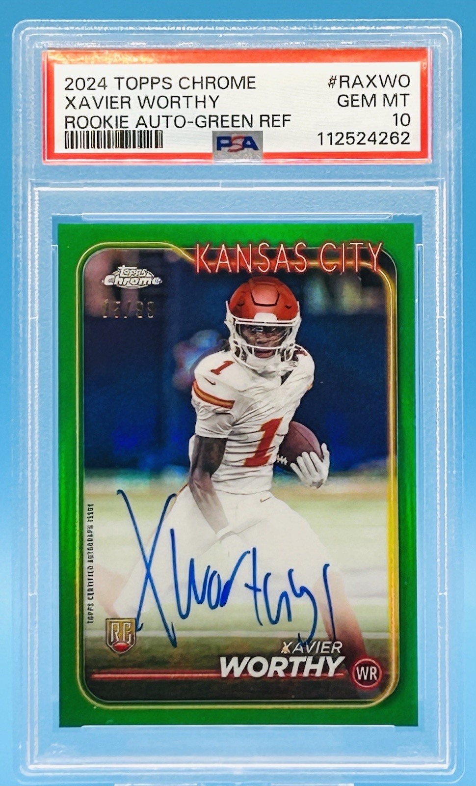 2024 Topps Chrome Xavier Worthy Auto #RA-XWO Green Refractor 95/99 Kansas City