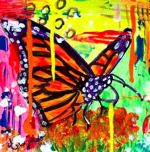 Guajardo Art: Monarch Butterfly 6X6 Original Neon Acrylic Wood Panel Home Decor deal from eBay
