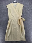 Athleta Dress Womens M Yellow Striped Wrap Midi V-Neck Tie Pockets Jersey