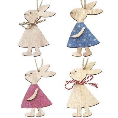 4pcs Wooden Easter Rabbit Bunny Pendant Door Hanging Ornament Decoration
