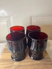 Vintage Anchor Hocking Georgian Ruby Red Honeycomb Pattern Glasses Set of 4