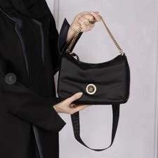 VERSACE Medusa Nylon Tribute Chain Crossbody Shoulder Bag Black