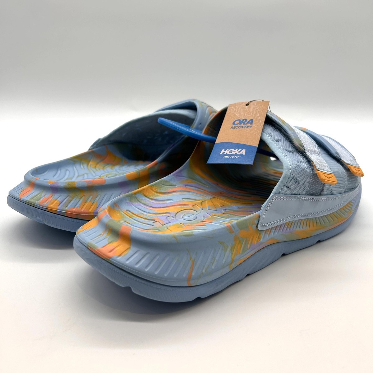 Hoka Ora Luxe Mens Recovery Slides Gray Yellow Adjustable Strap Sandals Size 14 Hoka One One Ora Luxe Recovery Slide Sandals Men main image 3