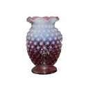 Vtg Fenton Hobnail Cranberry Opalescent Crimped Cupped Miniature Vase! 3.5"